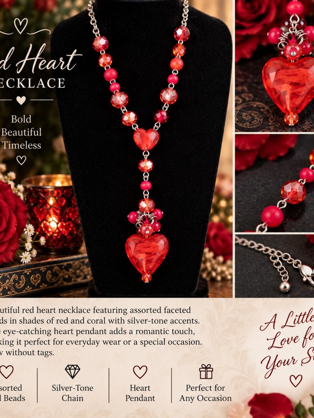 Bold Red Heart Pendant Necklace - Women Jewelry